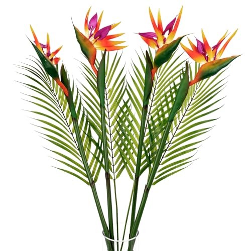 8 PCS Bird of Paradise Artificial Plant Combo Palm （c）31.5 Inch Orange（8 Pcs）