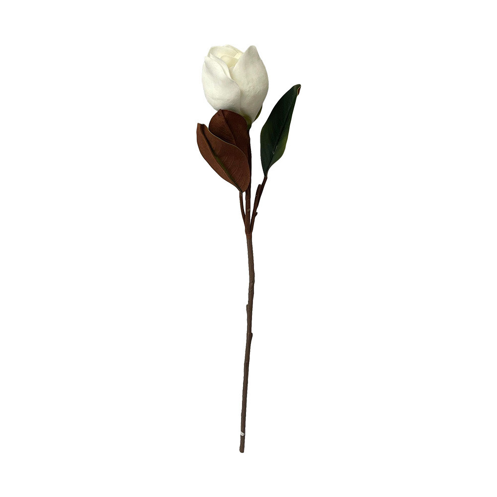 White Artificial Magnolia Stem, Real Touch Silk Floral for Wedding, Home Decor