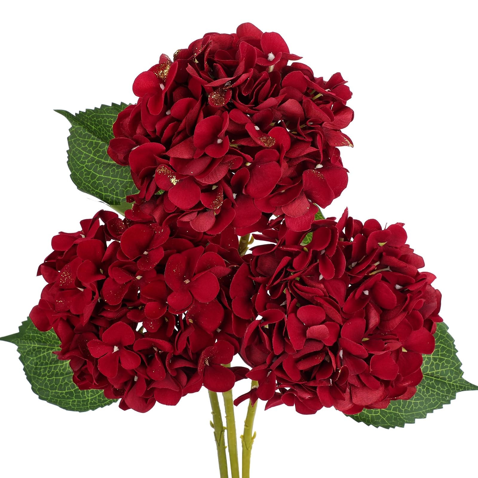 3Pcs Christmas Red Hydrangea Artificial Flowers 6inch Burgundy Hydrangeas Gli…