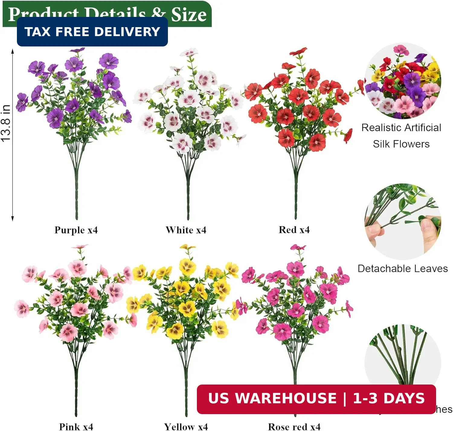 Ouddy Decor 24 Bundles Artificial Flowers for Outdoors, Fake Silk Flowers UV Res