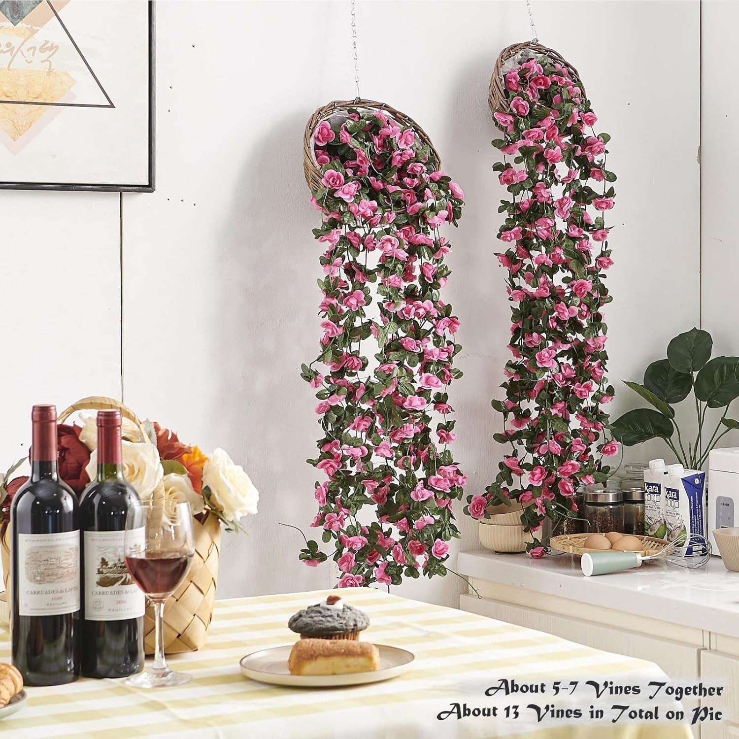 Guirnalda de Rosas Artificiales 8 Pcs x 8.2 ft Flores de Seda Boda Jardin Decora