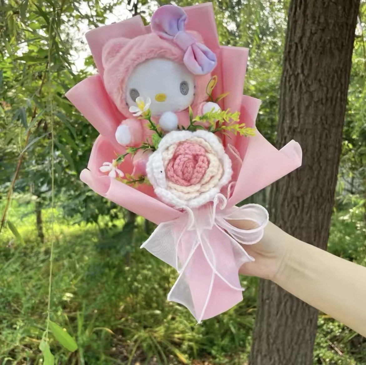 Cartoon My Melody Kuromi Cinnamoroll Kt Cat Plush Doll Creative Flower Bouquet