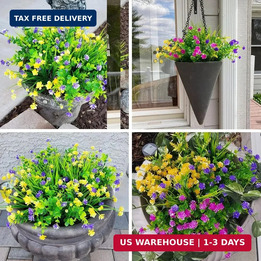 12 Bundles Outdoor Artificial Fake Flowers UV Resistant No Fade Boxwood Faux Pla