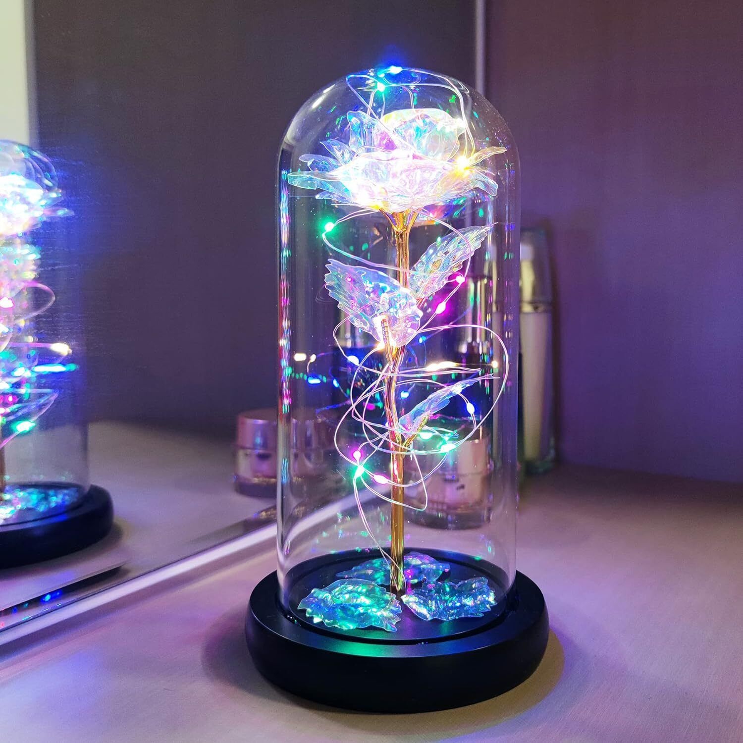 Eternal Forever Galaxy Rose Flower In Glass Dome LED Light Valentine’s Day Gift