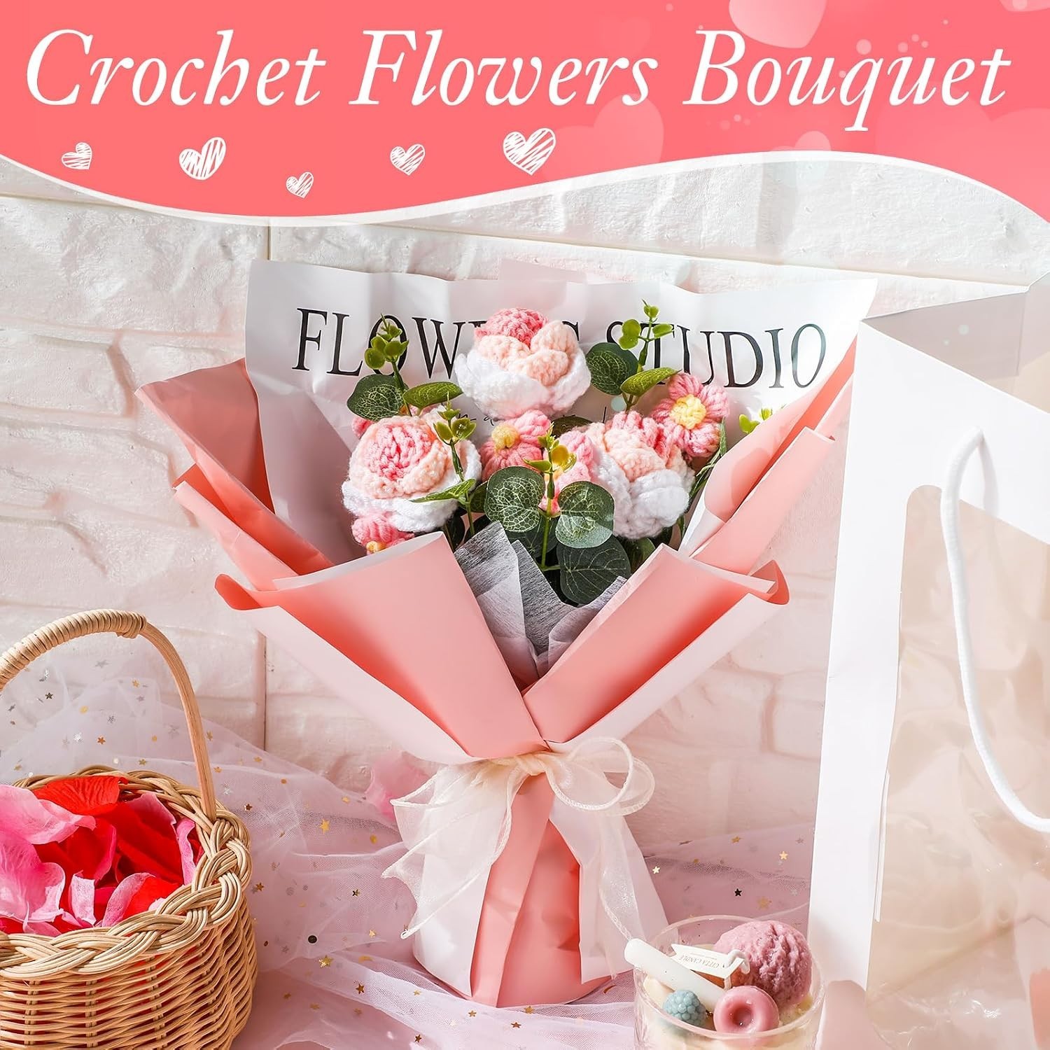 Graduation Crochet Flower Bouquet Class of 2026 Knitted Artificial Rose Yarn …