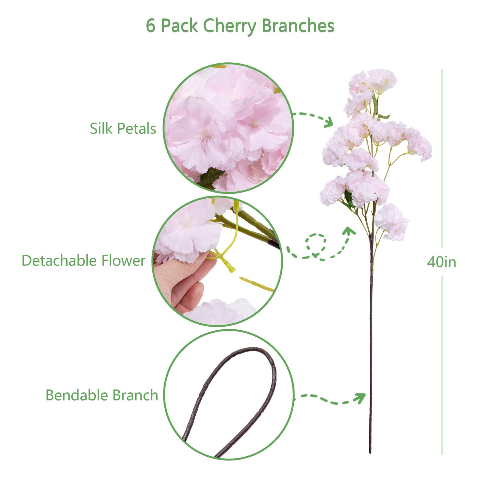 6 PCS 39-inch Cherry Blossom Artificial Flowers, Artificial Elongated Cherry …