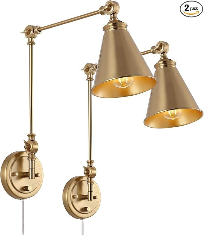 Farmhouse Swing Arm Wall Sconce Set of 2, Industrial Adjustable Wall Lamp Light