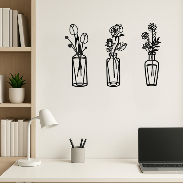 3 Pieces Metal Flower Wall Art, Minimalist Farmhouse Home Decor for Bathroom