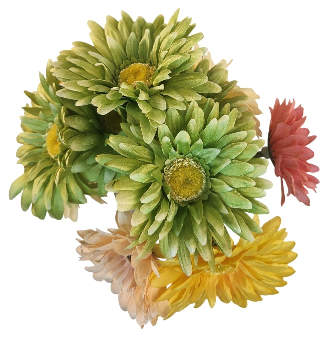 Silk Gerbera Daisy Floral Arrangement – Green Yellow & Pink Multicolor