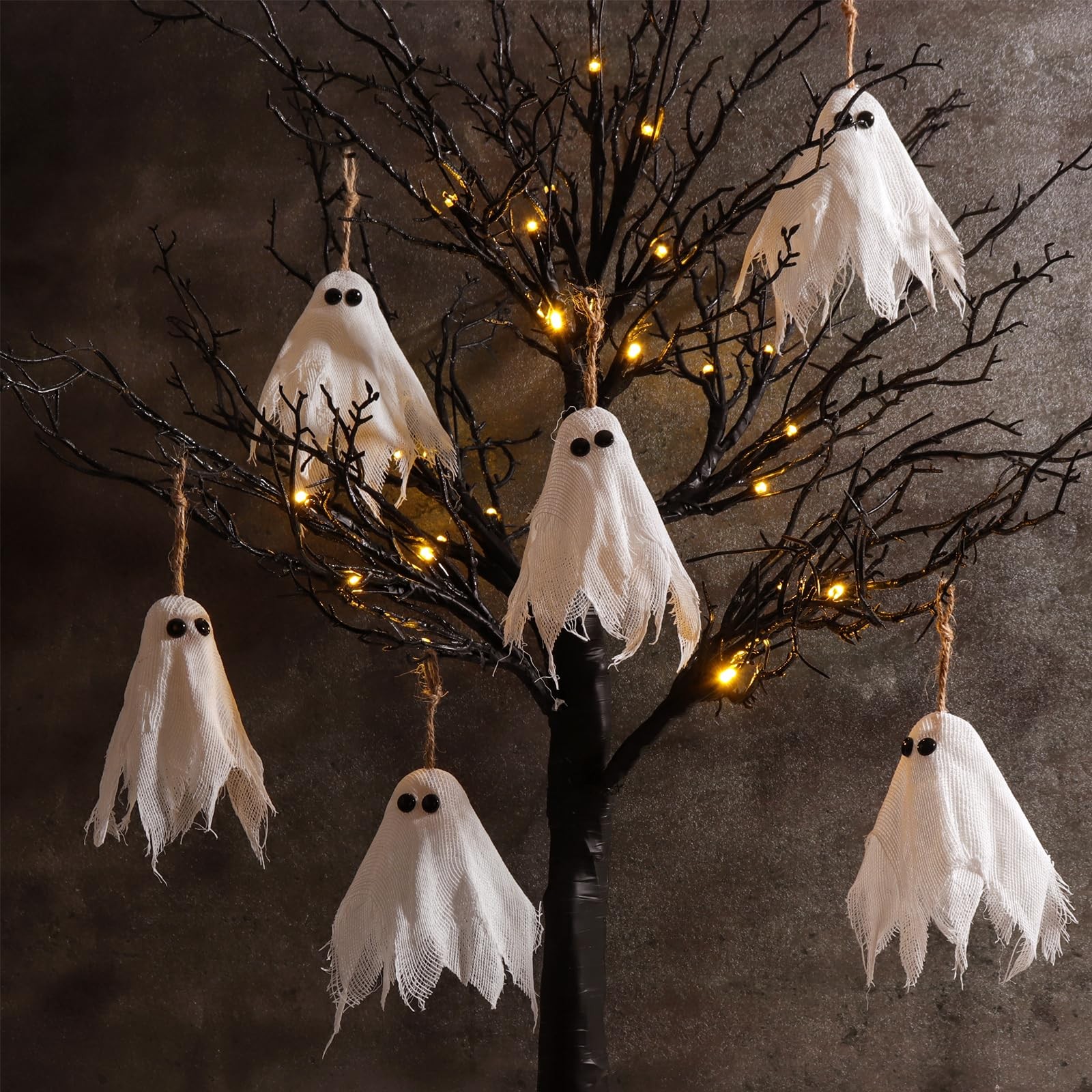 Halloween Decor Black Tree: 27″ Spooky Lighted Artificial Tree with 6pcs Cute…