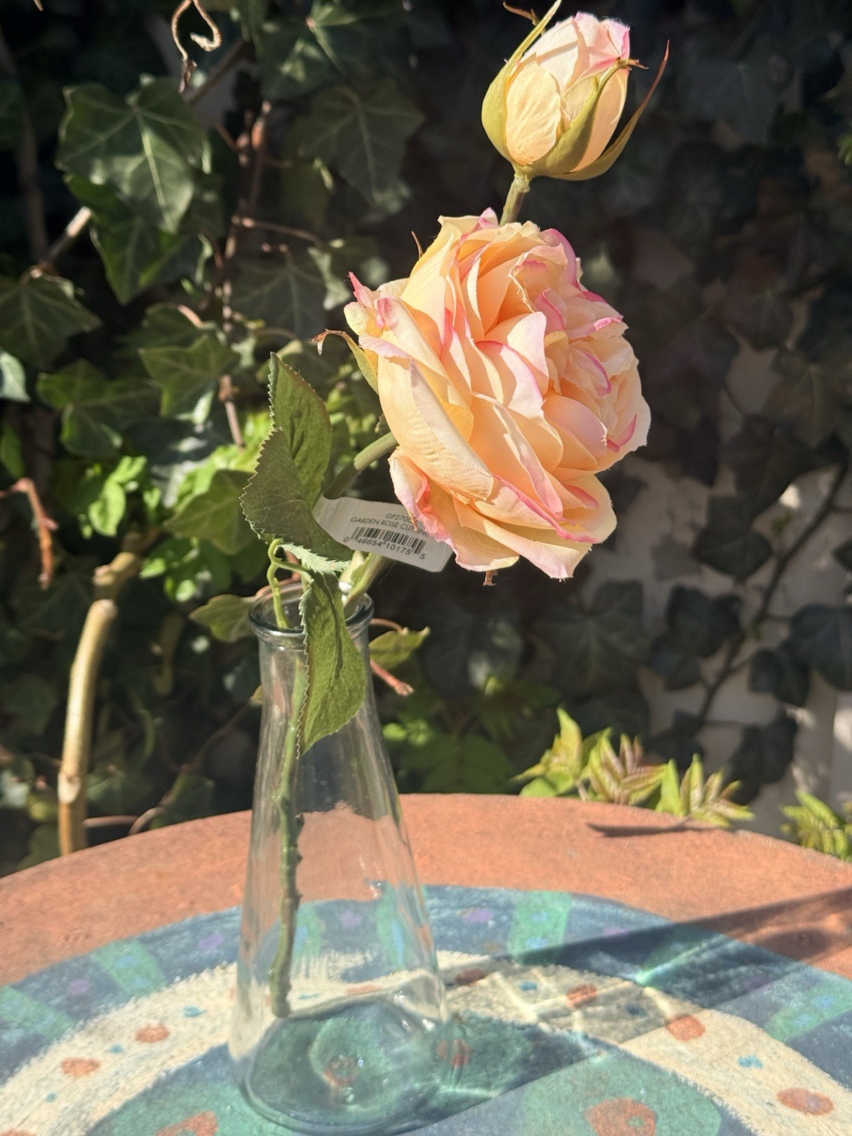Creamy Pinky Peach Garden Rose Cutting Artificial Flower