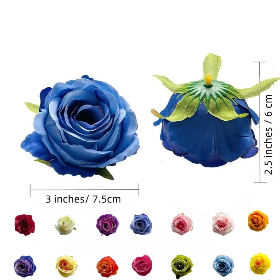 Multicolour 3 Inch Silk Rose Heads With Clips For Crafts Cake Decor 14 PCS