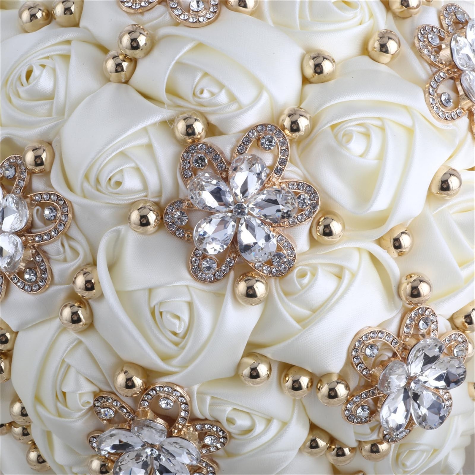 66#Ivory Mini 6.3 Inch/16cm Bridal Wedding Bouquet Toss Rose Flower Brooch