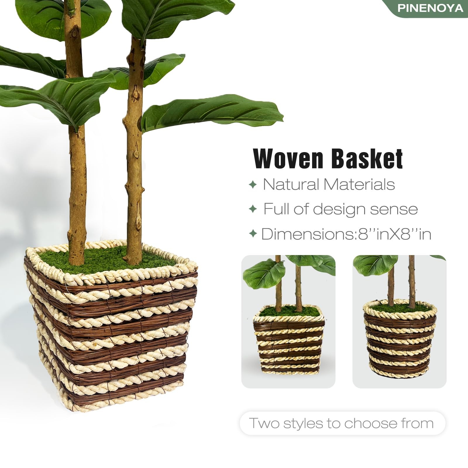 48 Inch Artificial Fiddle Leaf Fig Tree Indoor with Woven Basket – 4ft Tall F…