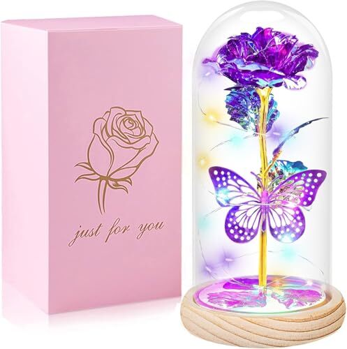 Mothers Day Glass Rose Light 01-purple Butterfly Flower Roses Gifts for Women