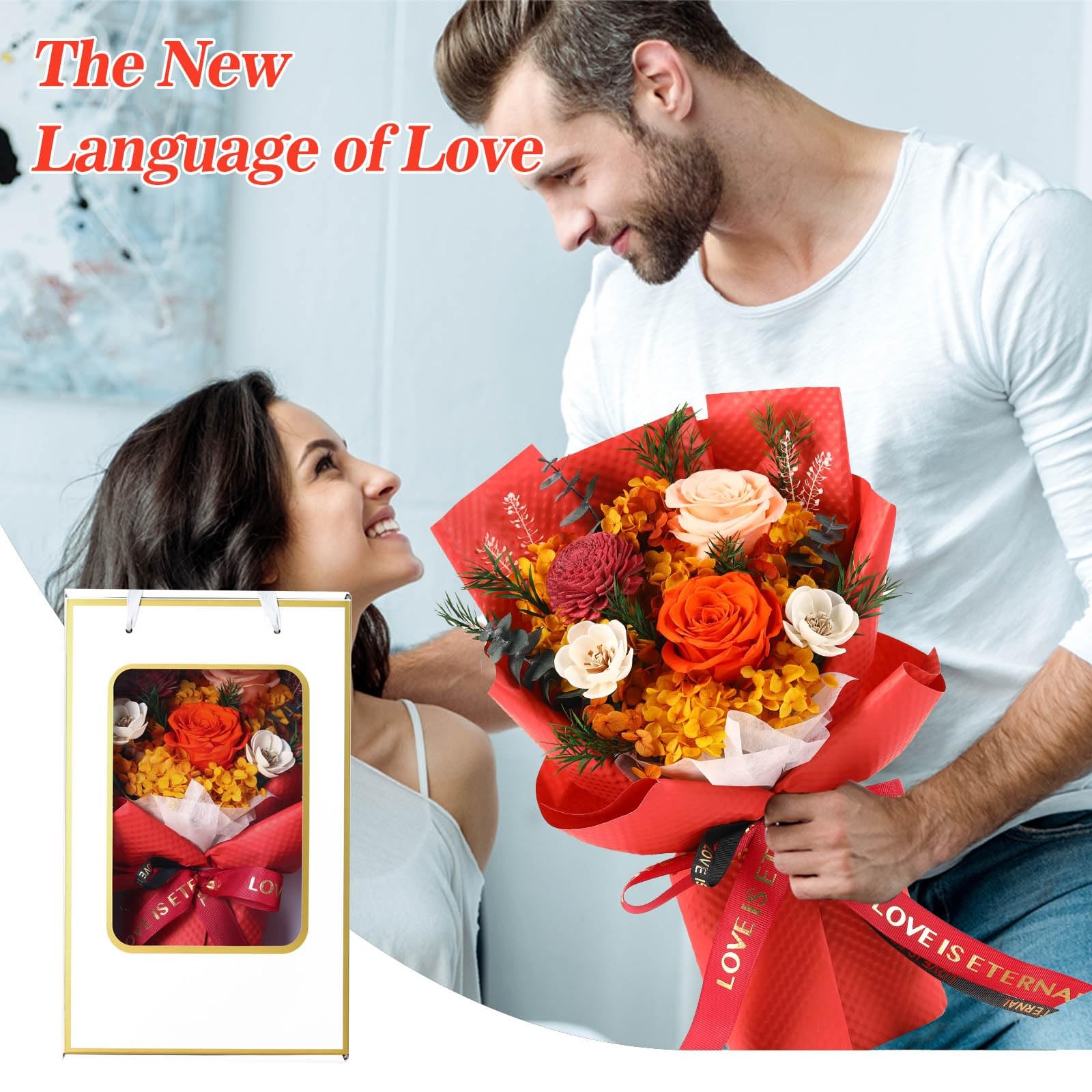 Preserved Orange Roses Bouquets Delivery Anniversary Birthday Flower Gift