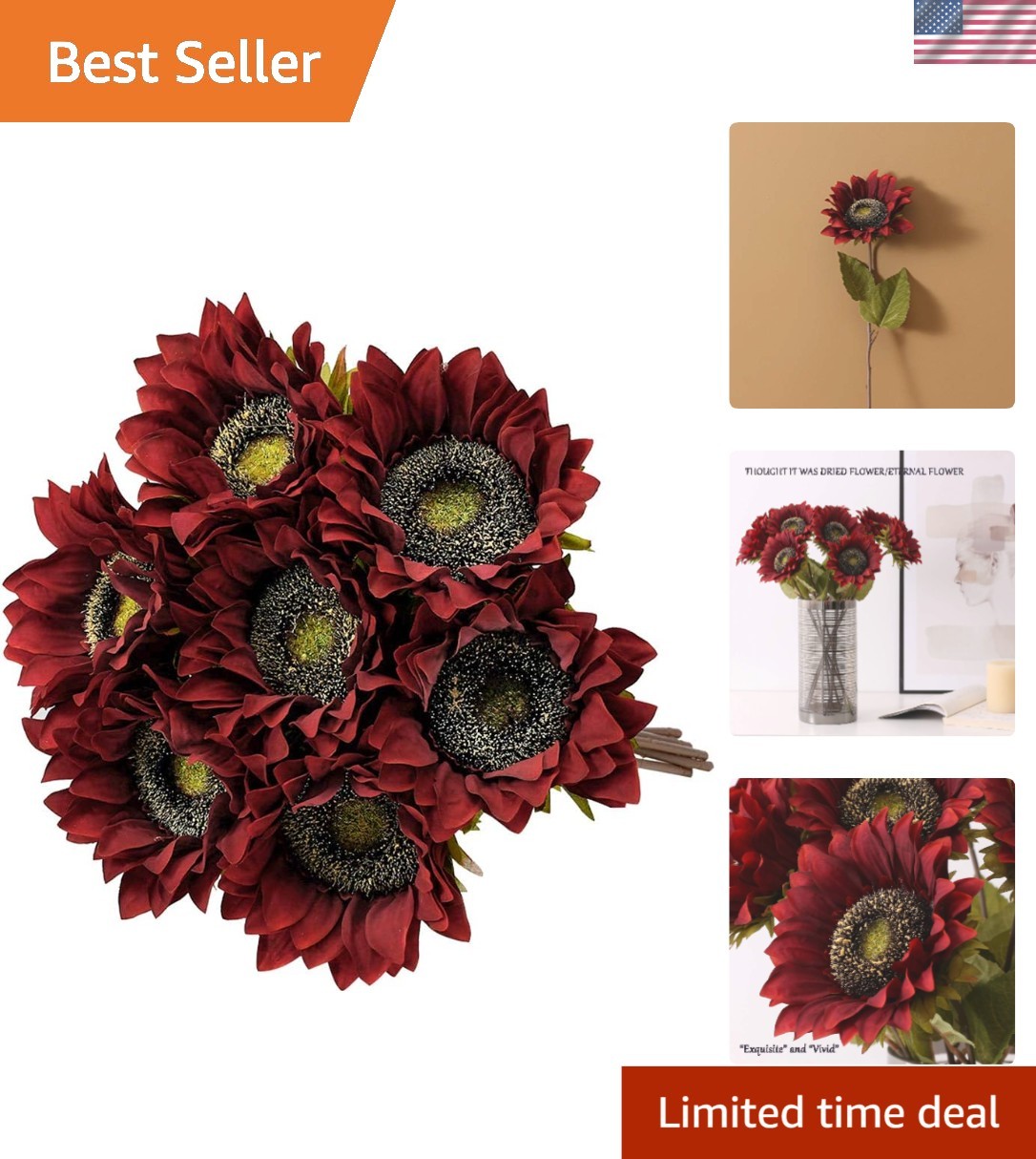 Exquisite 7PCS Silk Sunflowers with Long Stems – Perfect for Parties & Weddings