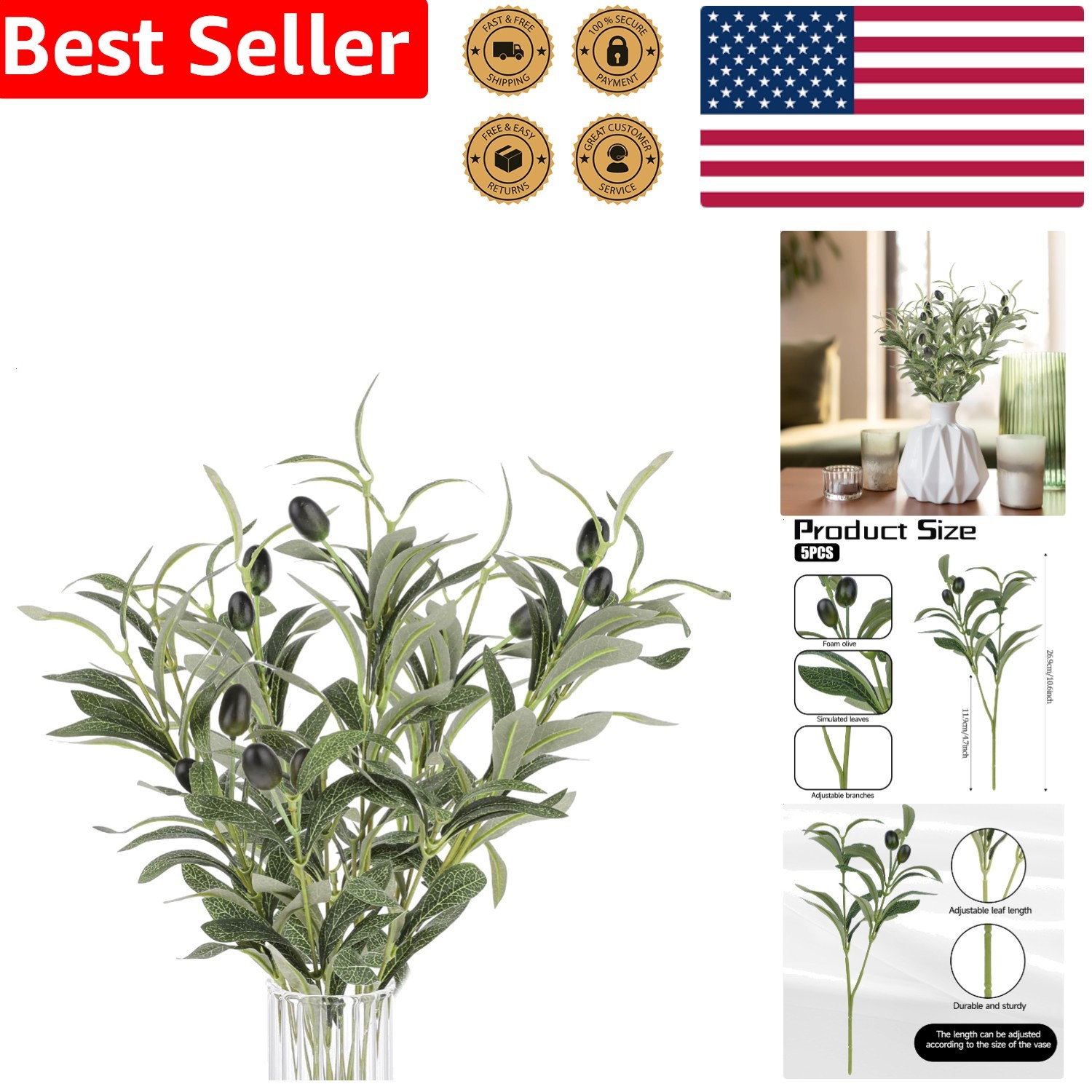 Vibrant Green Faux Leaves Indoor Centerpiece Decor