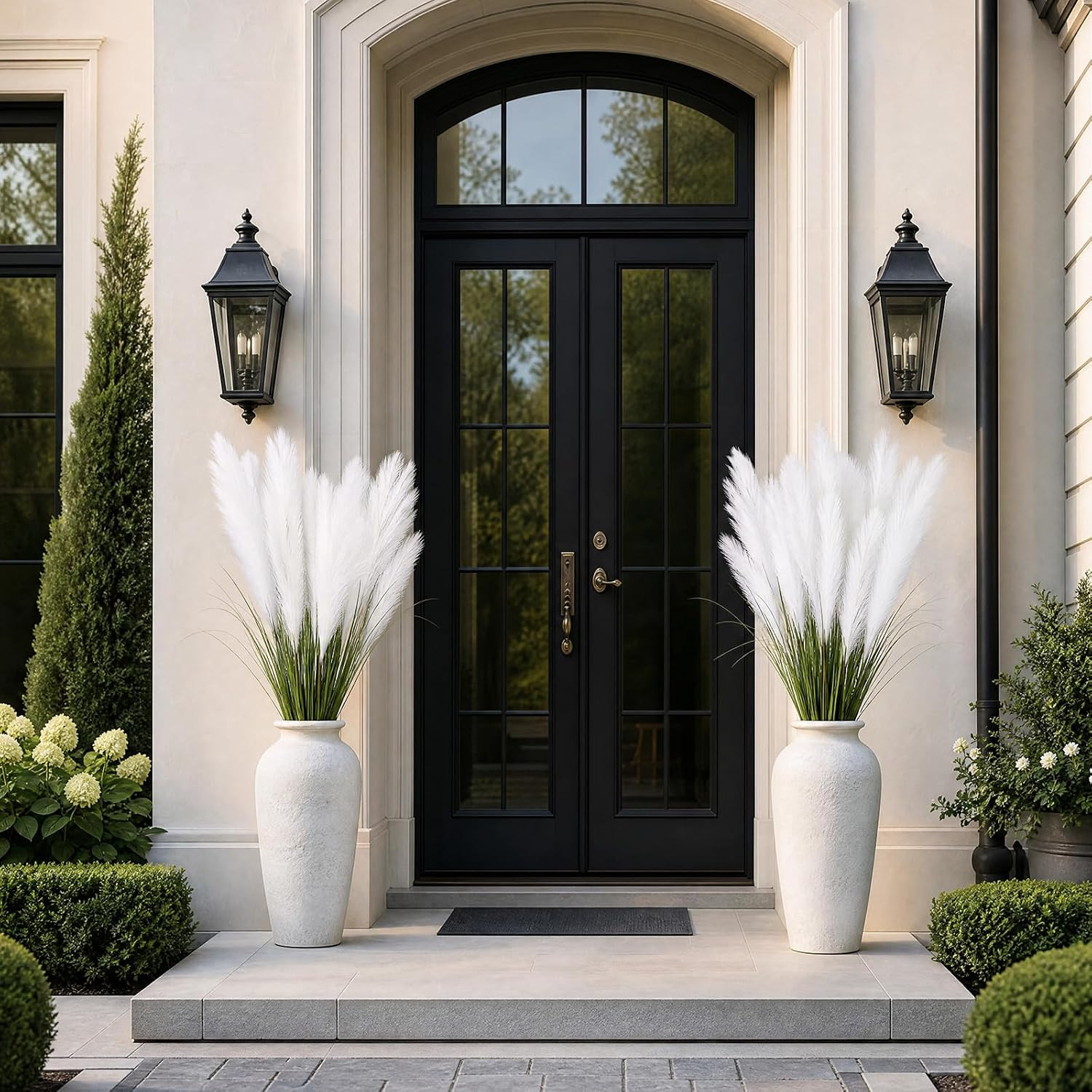 6Pcs 39″ Large Artificial Plants with 3 Heads White Faux Fake Reed Pampas Grass