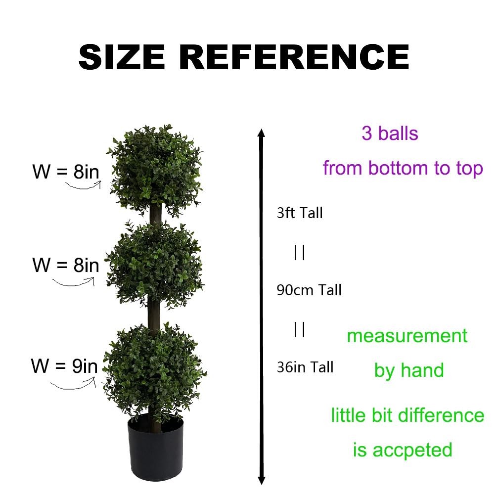3ft Artificial Outdoor Boxwood Topiary Trees, UV Resistant, Indoor and Outdoo…