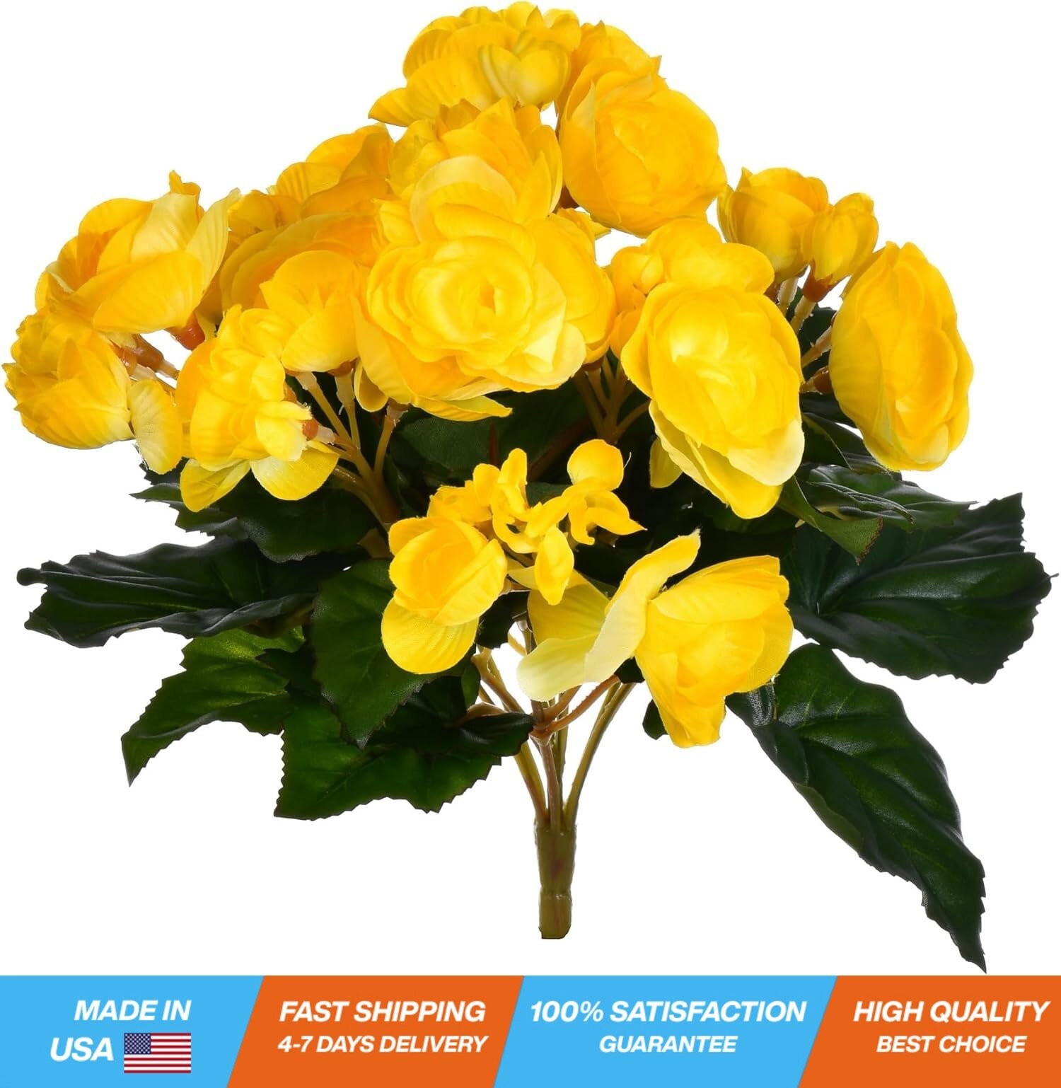 9.5″ Artificial Yellow Polyester Begonia Bush