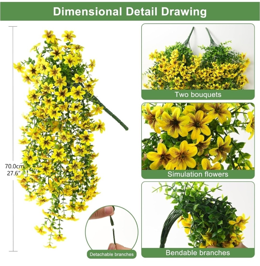 Artificial Hanging Flowers Plants for Outdoor Spring Summer Decoration, 2PCS
