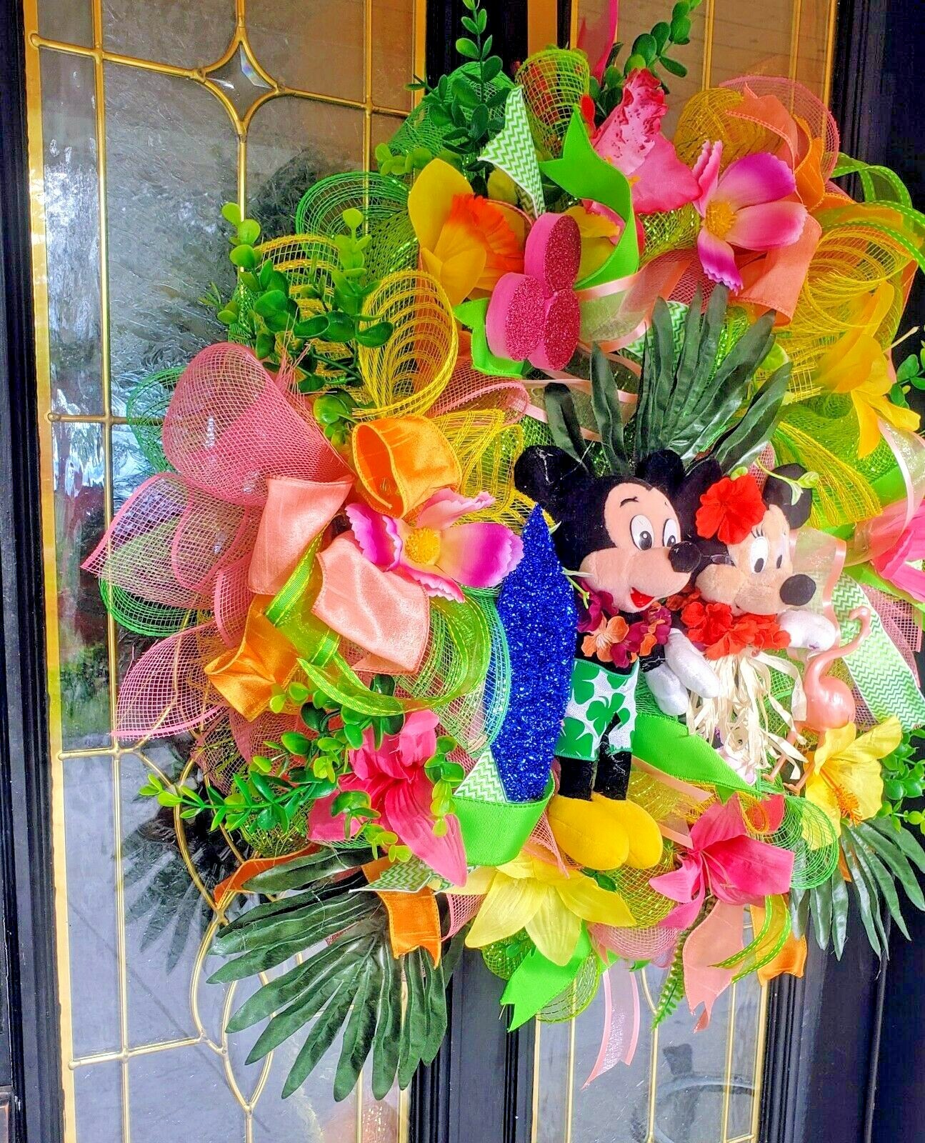 Large Handmade Mickey and Minnie Mouse Summer Front Door Wreath Deco Mesh Decor