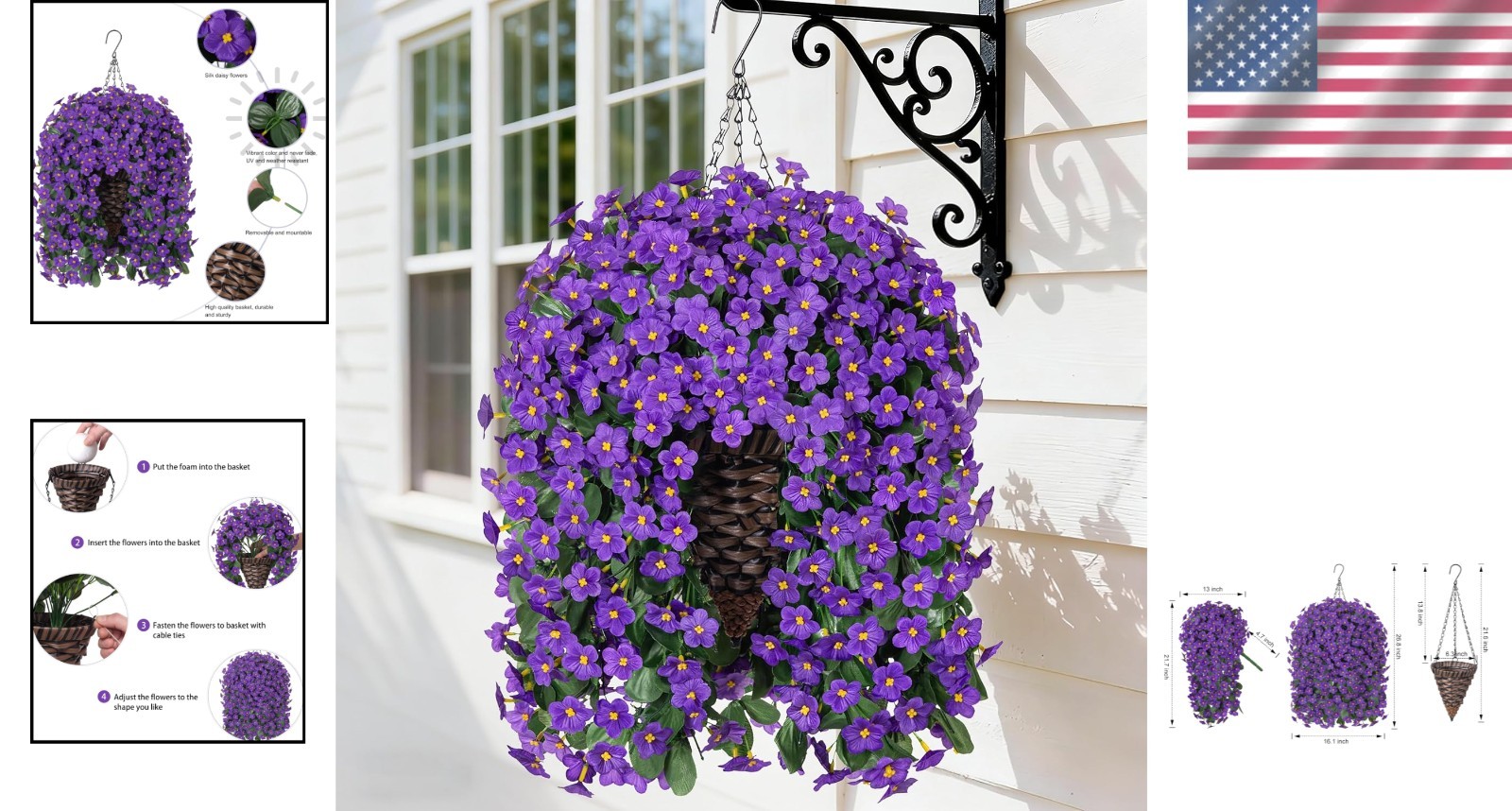 UV Resistant Purple Daisy Hanging Basket