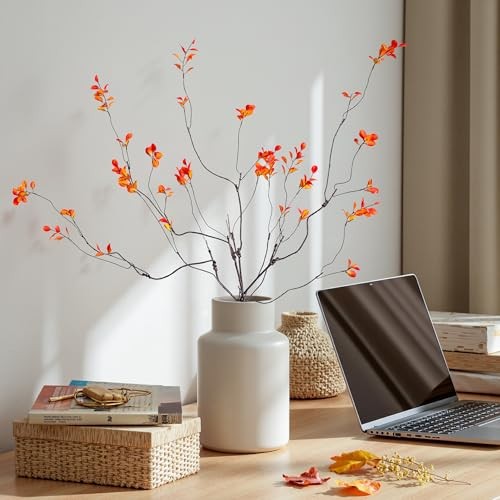 Artificial Ficus Branches 4PCS Artificial Eucalyptus Stems 35.4″orange 4pcs