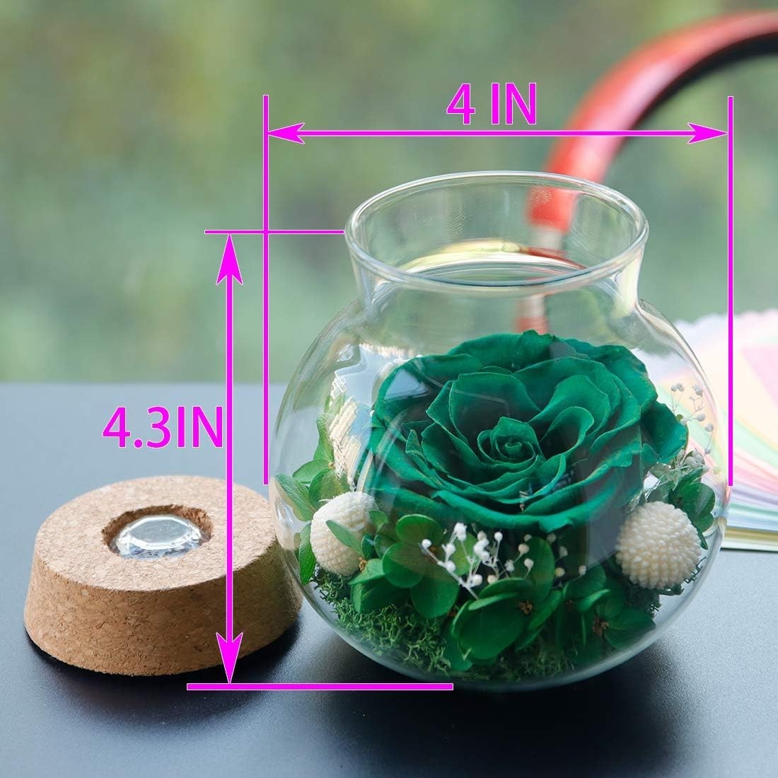 Never Withered Flower in Glass Bottle with Colorful Mood Lights – Indoor Decor