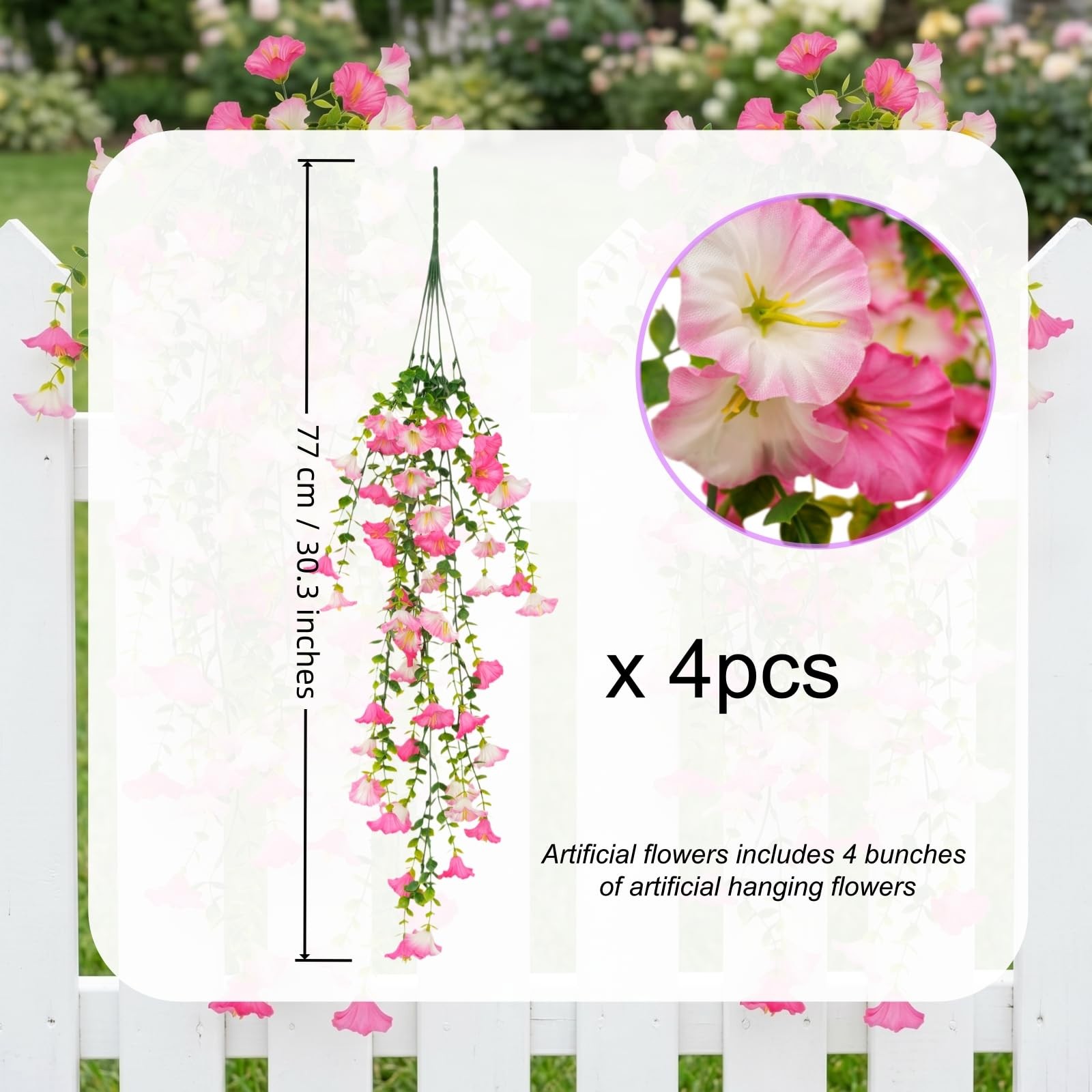 Outdoor Hanging Flowers Artificial Plants, 4PCS Fake Hanging Flowers UV Resis…