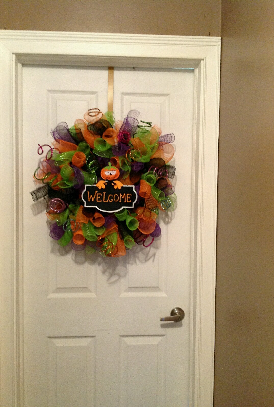 Handmade halloween,fall,pumpkin,orange, purple, green black deco mesh wreath