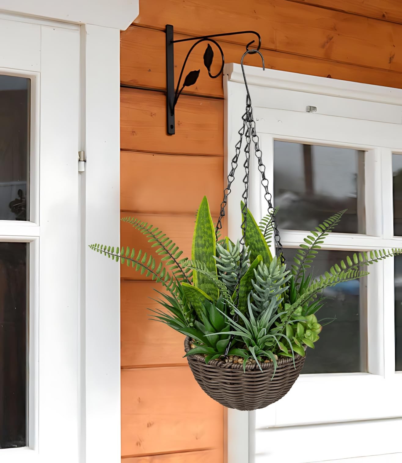 DILATATA Artificial Hanging Plants Basket, Faux Snake Plants Fern Succulent M…