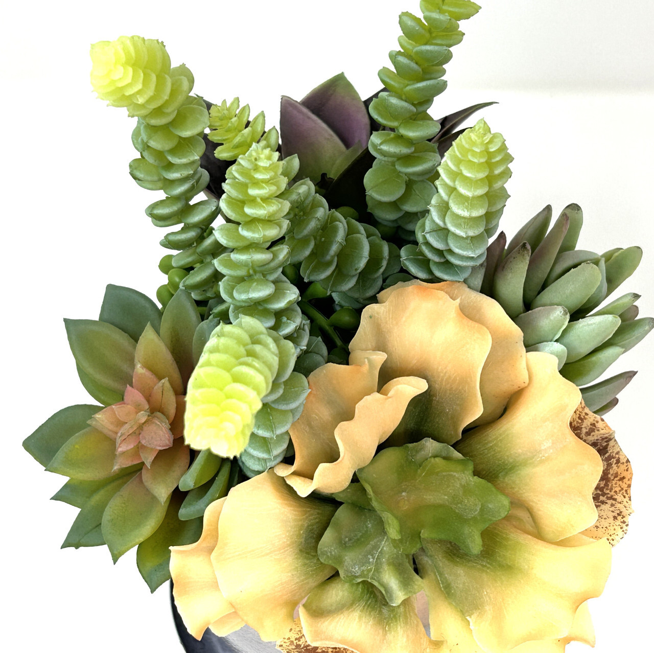 11″ Unique Artificial Succulent Garden #1 mixed arrangement, 5″ Metal Planter