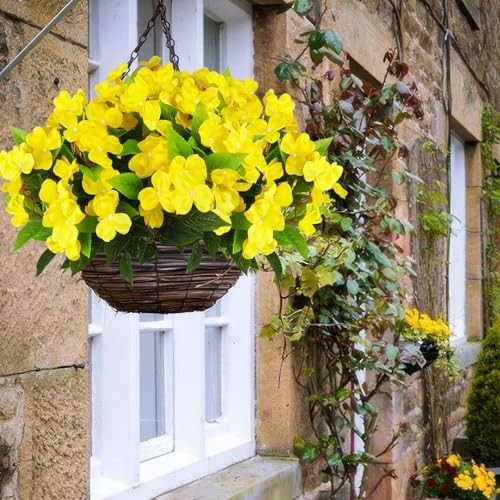 4 Pcs Artificial Impatiens Flowers for Outdoors Silk Impatiens Flowers Yellow