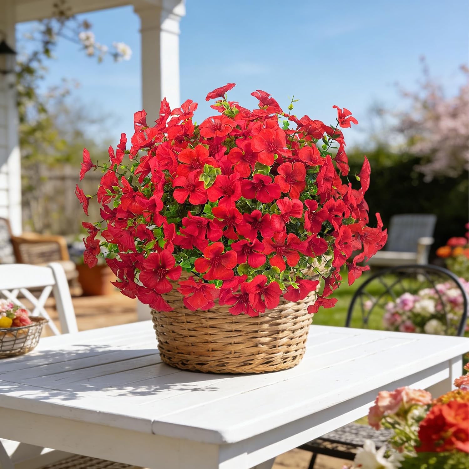 12 Pcs Artificial Silk Geranium Flowers for Outdoors, Red | Fake silk flowers,
