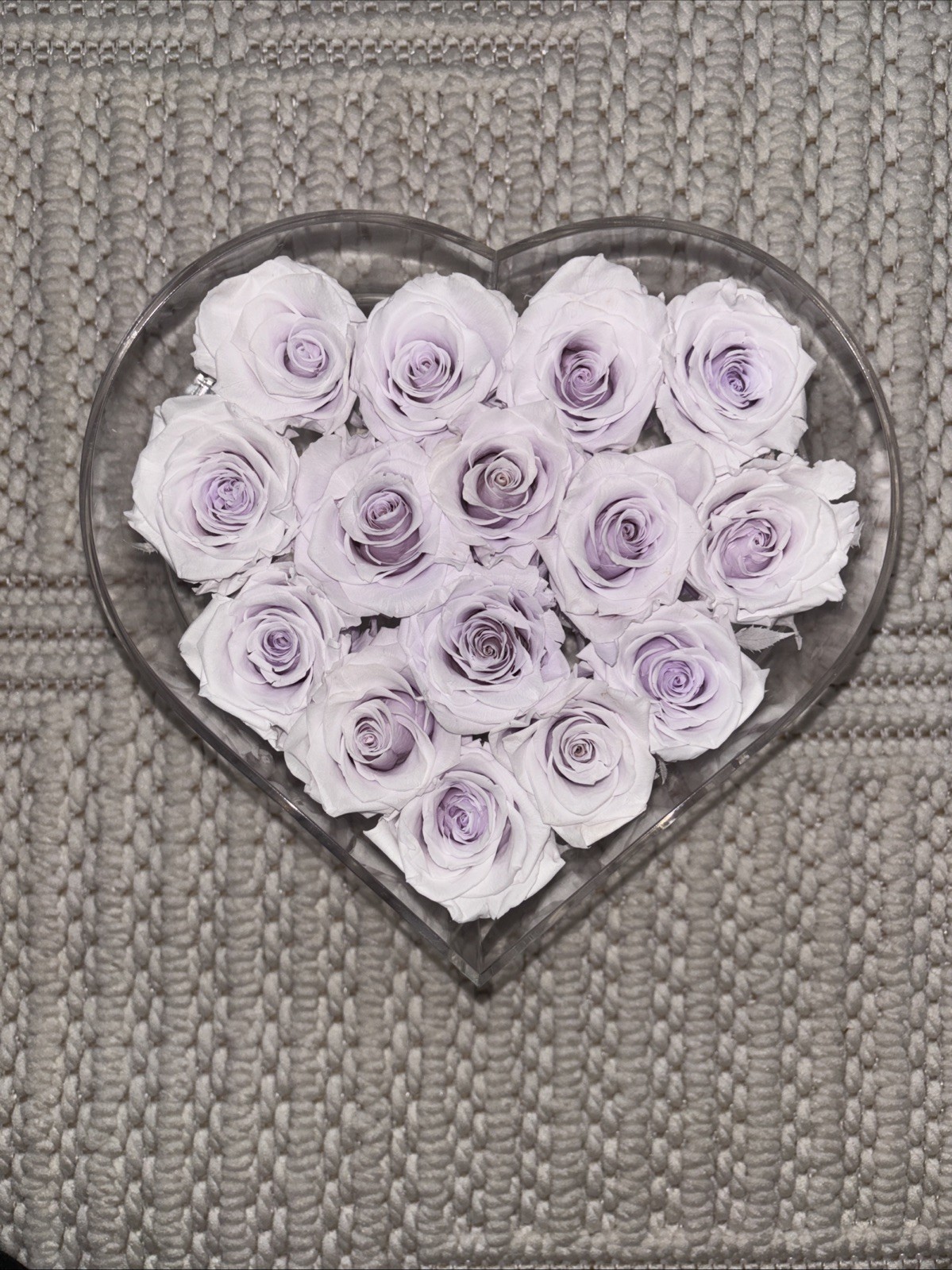 ROSE FOREVER OF NEW YORK~ Soft Violet 15 and a heart shaped clear box with lid