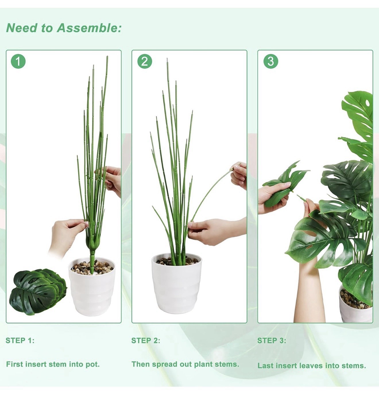 Set Of 2 Artificial Monstera Deliciosa Plants In Pots Fake Tropical Palm Tree