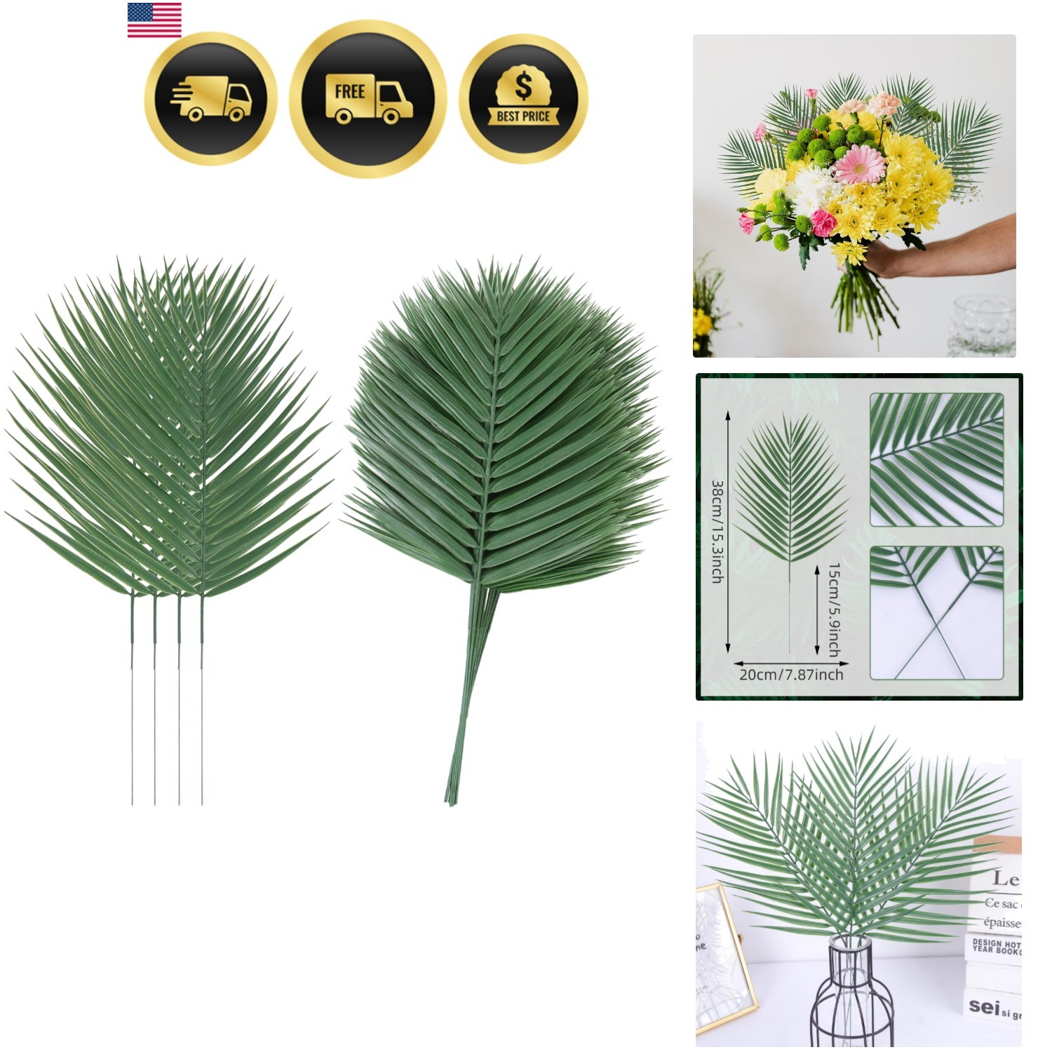 Artificial Palm Leaves Faux Tropical Greenery for Party Wedding Decor 20pcs