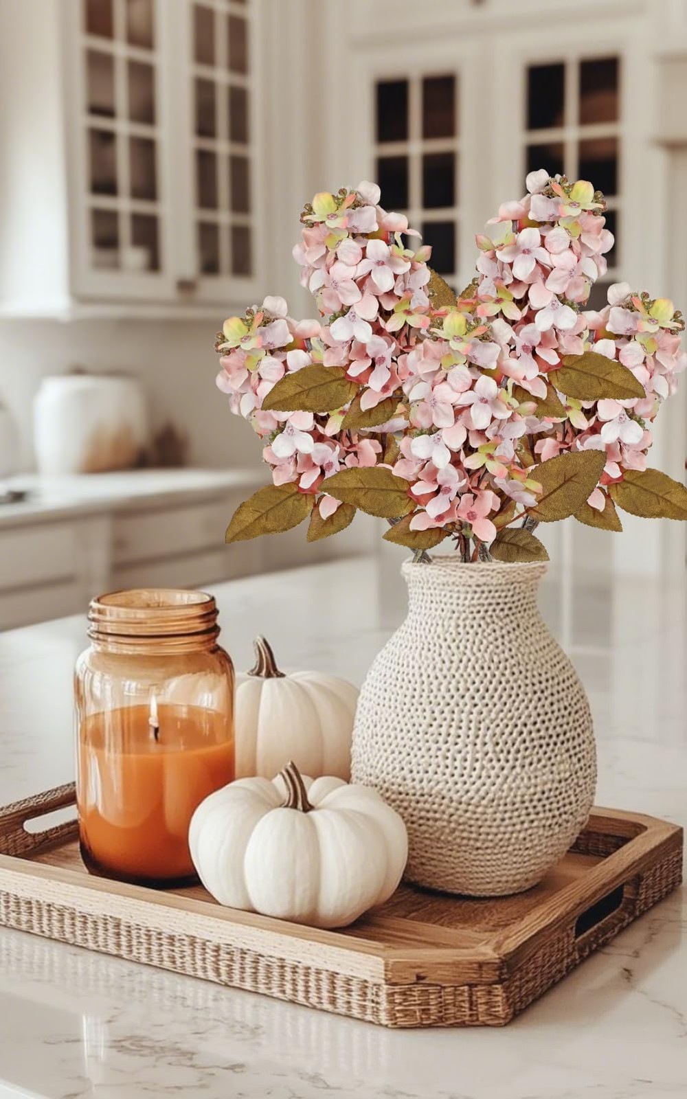 Fake Fall Flowers Artificial Silk Dried Hydrangea with Seed 4 PCS Artificial …