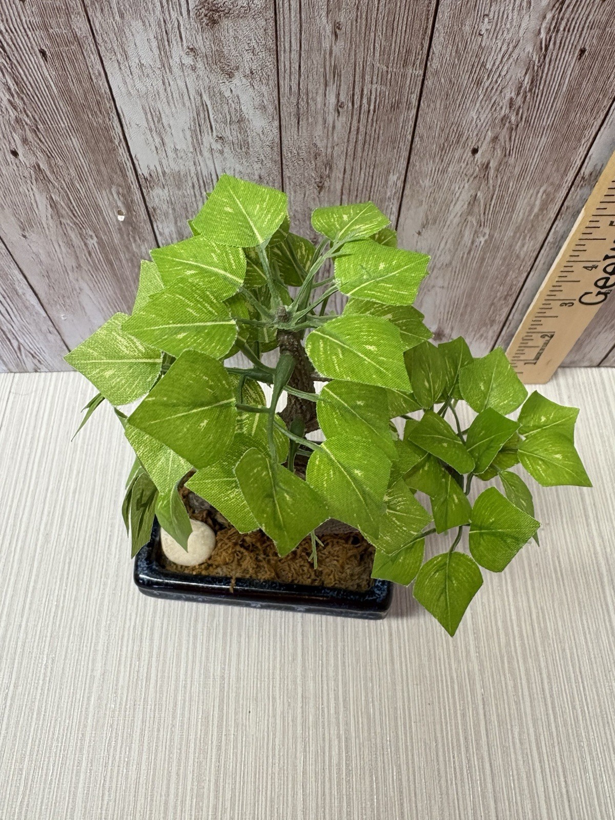 Artificial Bonsai Tree 8” Faux Plant In Vintage Blue 4×3 Pot FREE SHIPPING