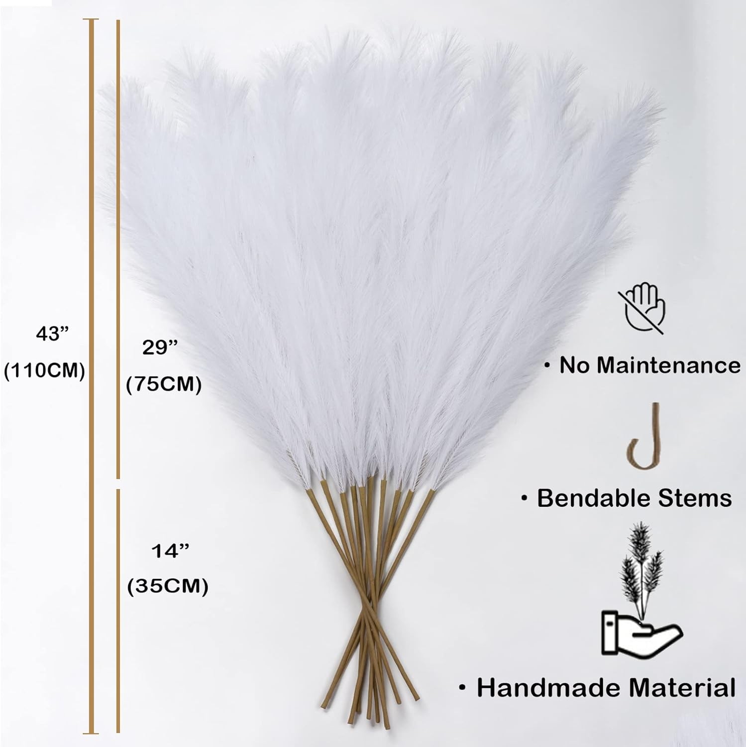 Pampas Grass Decor Tall, 43″/110cm Faux Pampas Grass 6 Stems Large Pompass Gr…