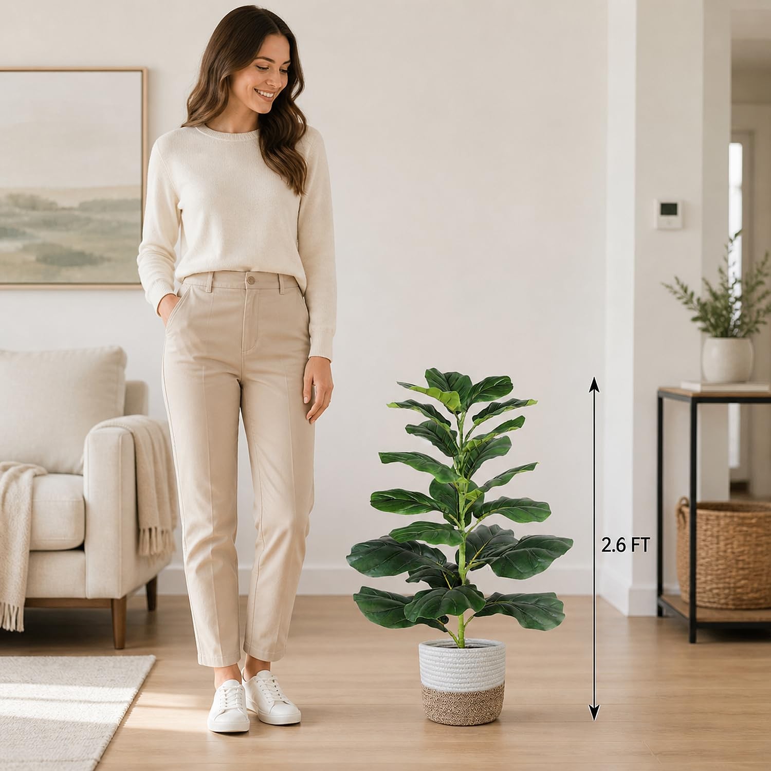 30″ Artificial Fiddle Leaf Fig Tree, Realistic Fake Plants Faux Trees Indoor …