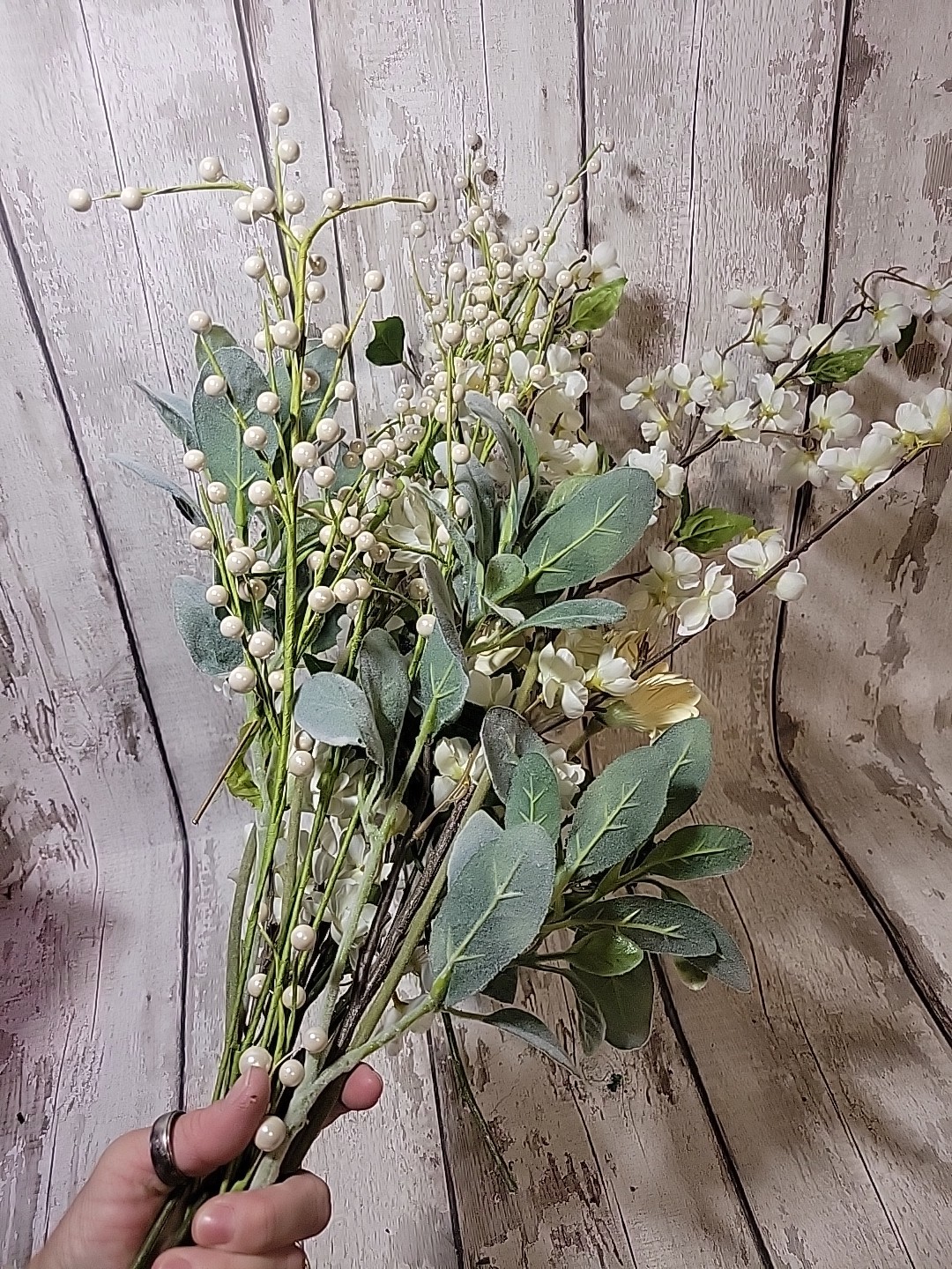 Faux Floral Flower Arrangement Single Pieces Daisy Pearl Berries Fuzzy Stems…