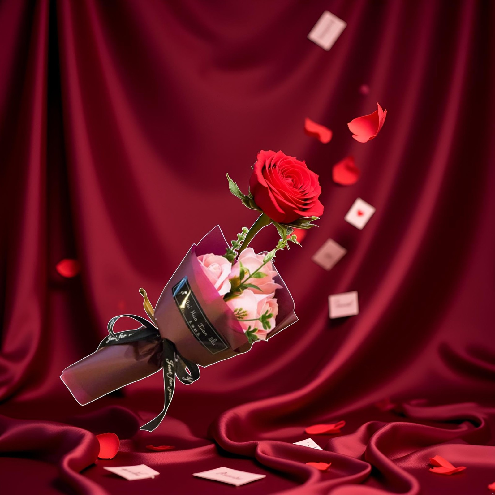 3Heads Artificial Rose Bouquet Soap Flower Petals Valentine Day Gifts for Wom…