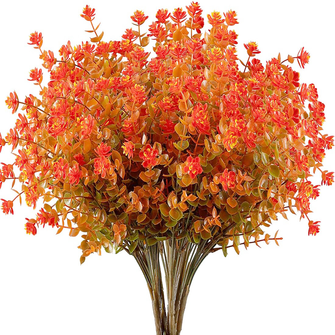 6 Bundles Artificial Fall Flowers Outdoor UV Resistant Fake Boxwood Plants Decor