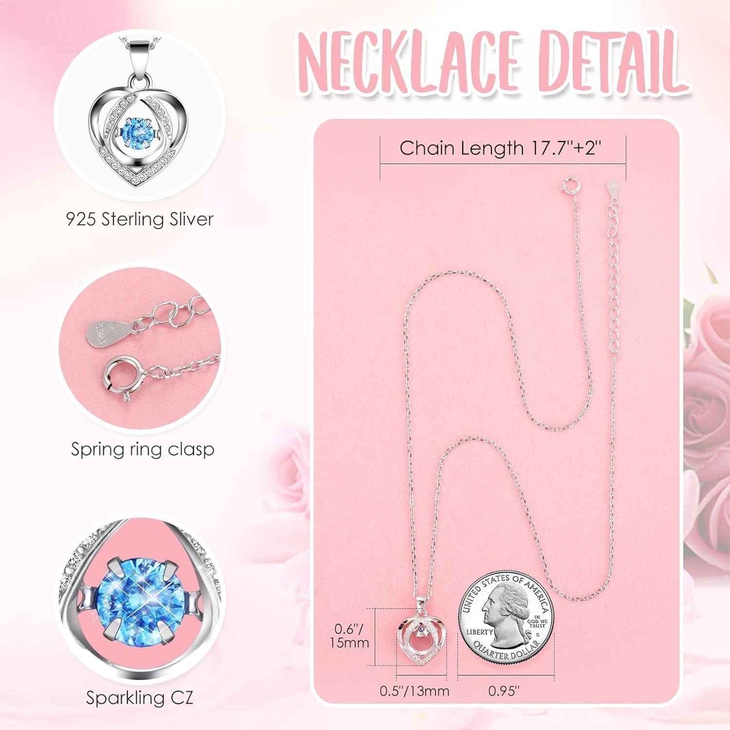 Enchanting Preserved Roses and Hypoallergenic Sterling Silver Necklace Gift