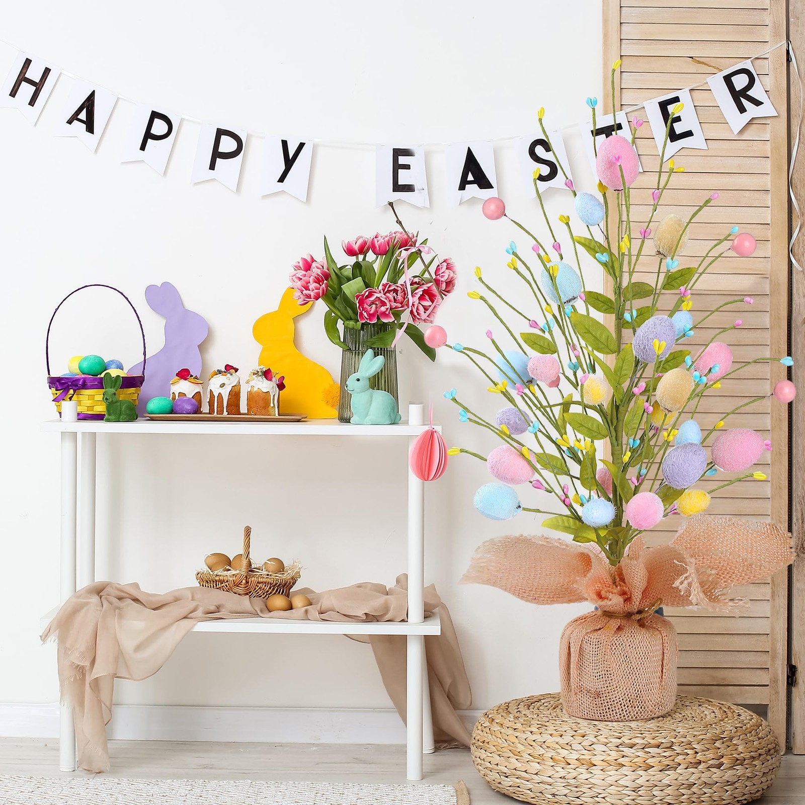 17 Easter Egg Table Tree Decorations Artificial Eggs Greenery Berries Burlap