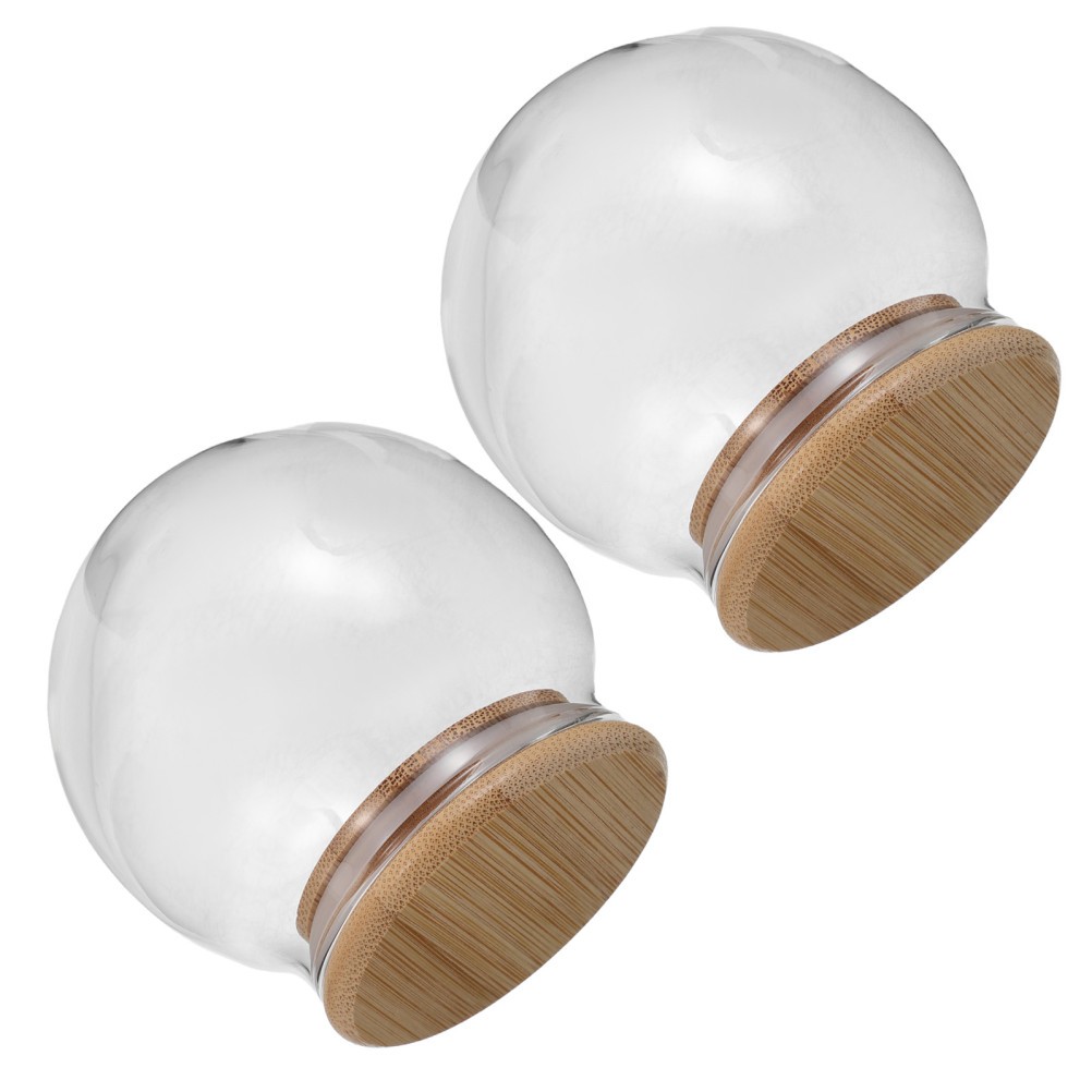 2Pcs Clear Glass Dome Cloche Covers for Miniature Display and Dust Protection