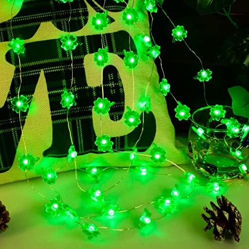 St Patricks Day Decorations 3D13Ft 50LED Shamrock String Light, St Green